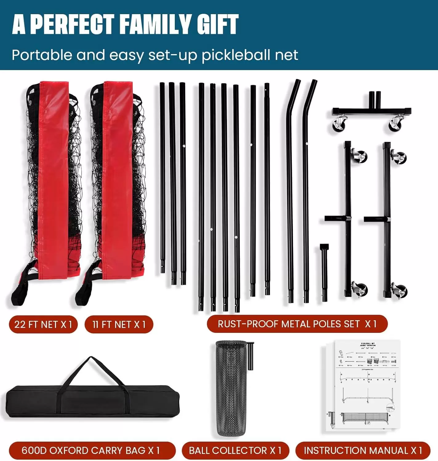 22&times;3フィート ピックルボール練習用ネット I