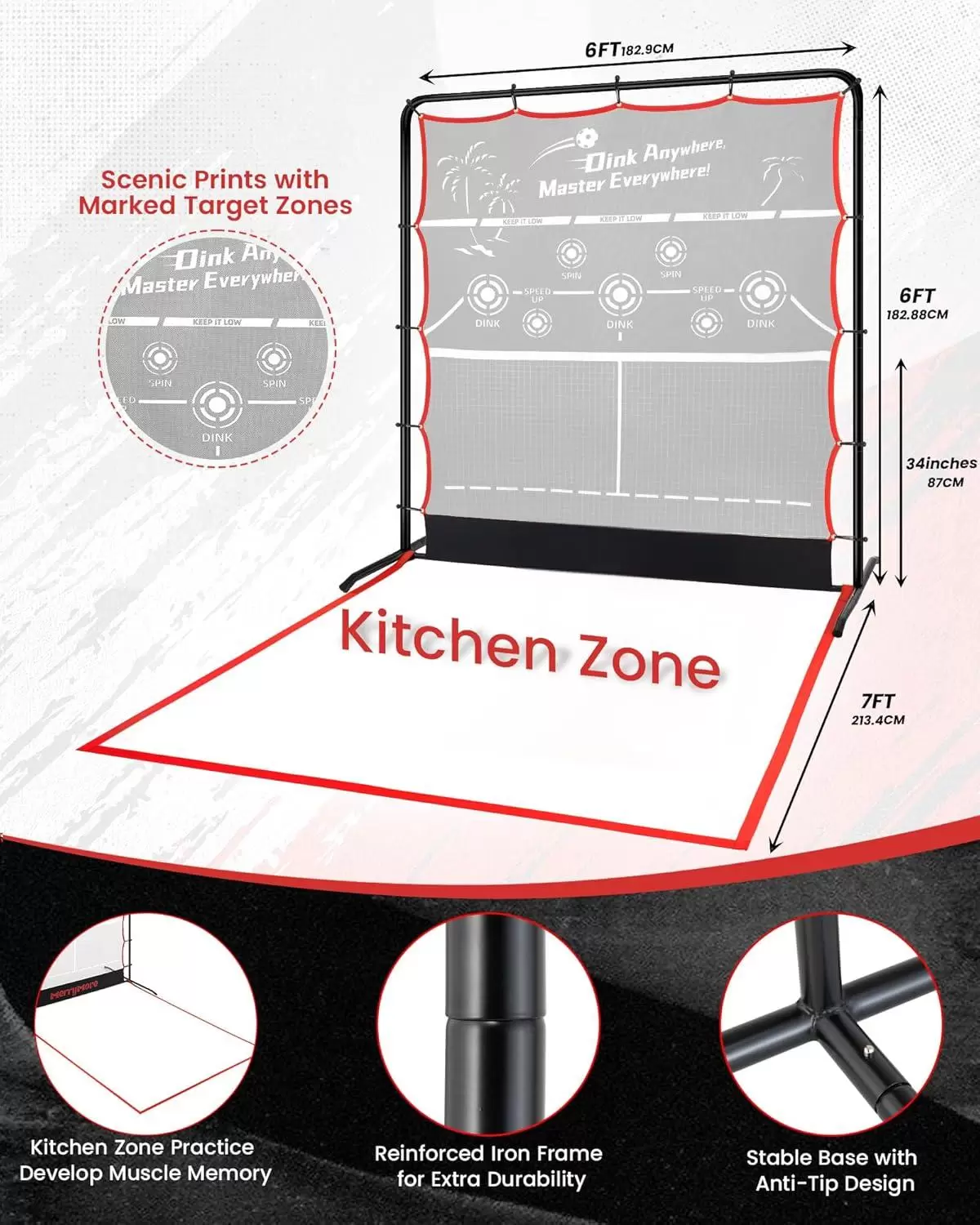 6&times;6フィート 2-in-1 スチールチューブ ピックルボール II