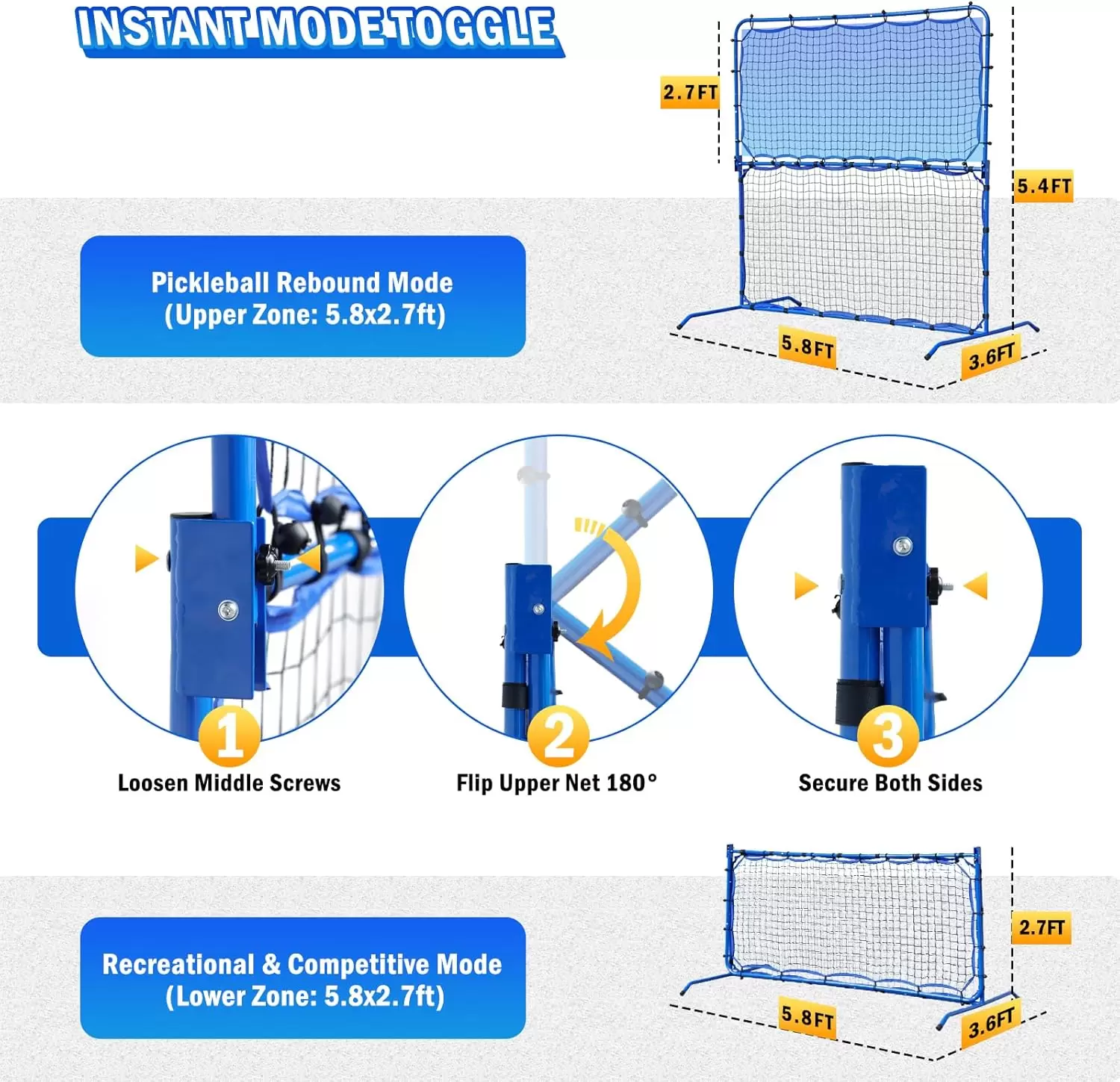 5.8&times;5.4フィート 2-in-1 スチールチューブ ピックルボール